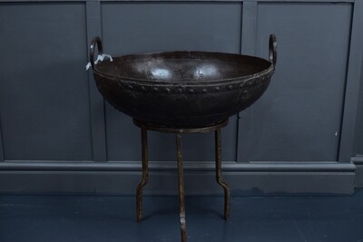 Hand-forged & Riveted Indian Kadhai Cooking Bowl on Stand