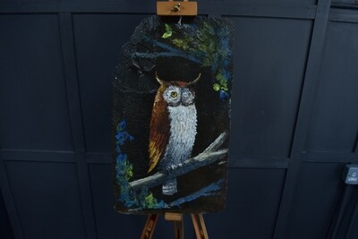 Owl Oil Painting on Slate