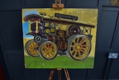 Fairground Steam Tractor Engine Painted on Board
