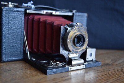 Box Brownie Camera with Red Bellows