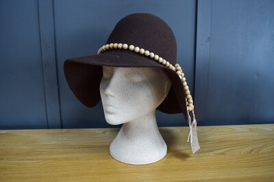1970s Brown Wool Floppy Hat with Bead Trim
