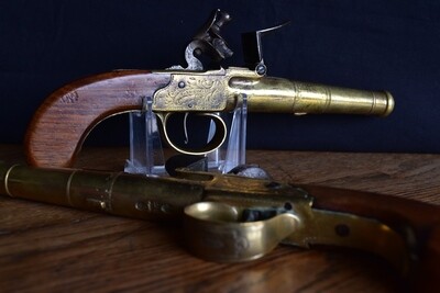 Pair of Brass Cannon Barreled Flintlock Pistols
