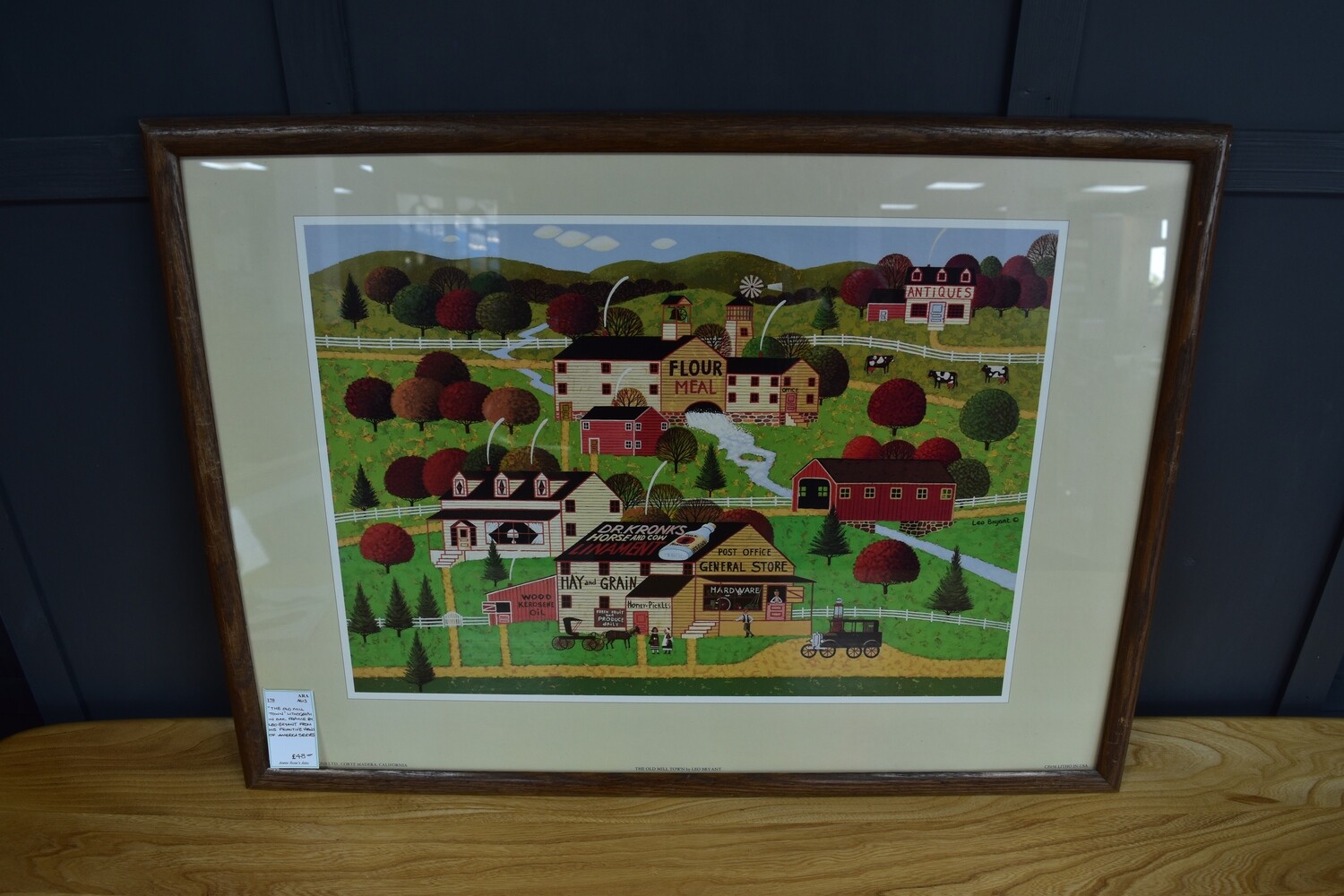 Primitive Views of America - "The Old Mill Town" Lithograph in Oak Frame by Leo Bryant