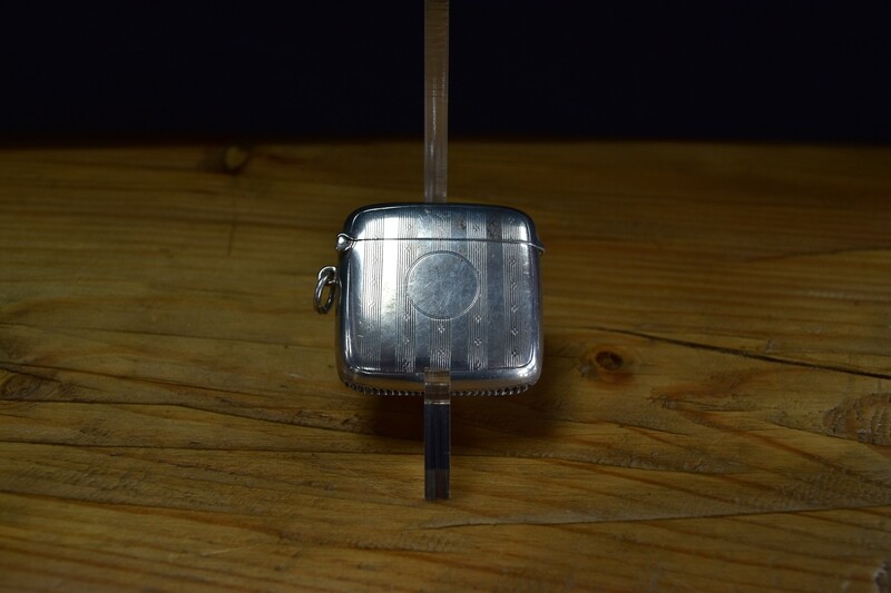Silver Striped Square Vesta Case by W.H. Sparrow 1921
