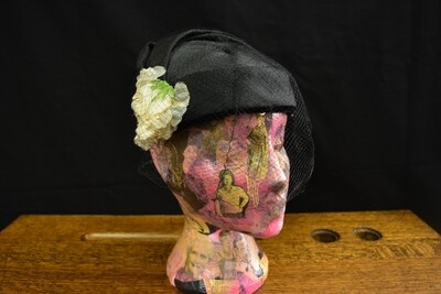 1950s American Black Hat with Floral Trim