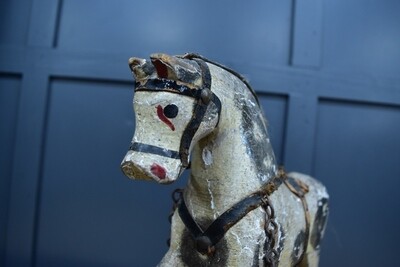 White & Black 19th Century Pull Along Toy Horse