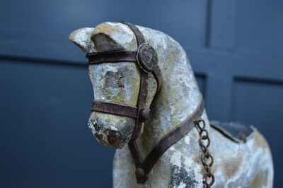 White & Green 19th Century Pull Along Toy Horse