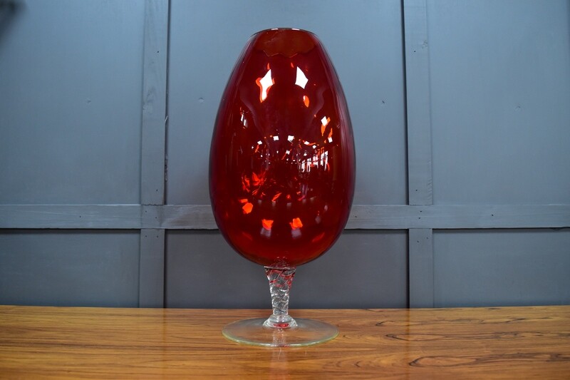 Large Red Dimpled Flame Glass Balloon Vase c1960