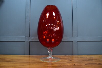 Large Red Dimpled Flame Glass Balloon Vase c1960