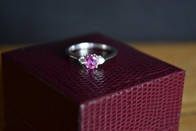18ct White Gold with Pink Sapphire & Diamond Set Ring