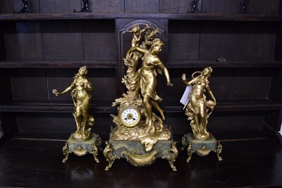 French Ornate Clock & Garnitures with Marble Bases