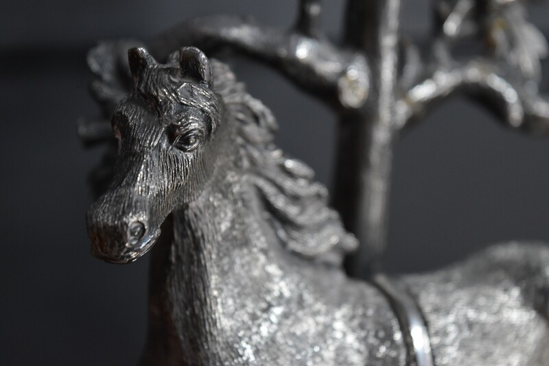 Desk Inkwell Set with Horse, Trees & Posy Vase