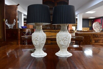 Pair Oriental Cinnabar Style Table Lamps