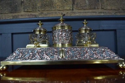 Ornate Brass Ink Stand and Candle Stick