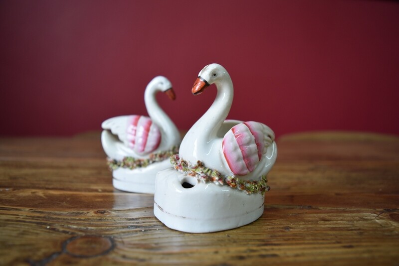 Staffordshire Swan Inkwells - Pair