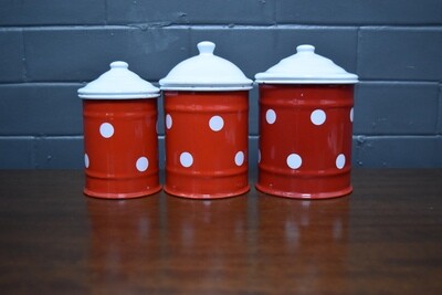 Set x3 Red and White Spot Enamel Containers
