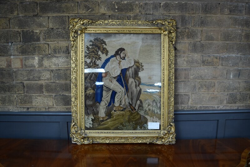 Framed Woolwork Tapestry 19th Century