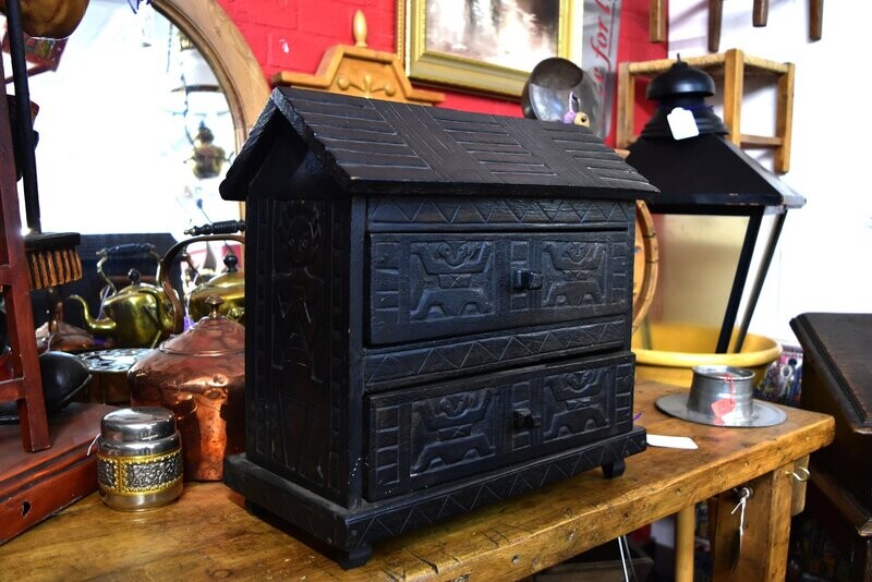 Antique Stained Oak Carved Casket