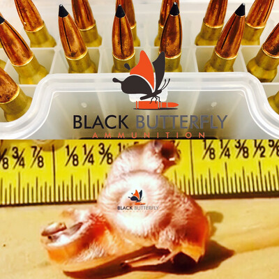 Black Butterfly Ammunition, Premium, .308/7.62x51mm, 168 gr., 5 Rounds, TERMINATE-TREX (2450 AMV) Sample Pack Black Butterfly Ammunition, Premium, .308/7.62x51mm, 168 gr., 5 Rounds, TERMINATE-TREX (2450 AMV) Sample Pack