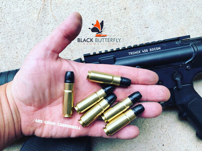 Black Butterfly Ammunition Premium, .458 SOCOM, 405 gr, 100 Rounds, Hi-Tek Coated Lead Flat Head &quot;CANONBALL&quot; &quot;MAG DUMP BOX&quot;