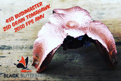 Black Butterfly Ammunition Premium, .450 BUSHMASTER, 250 gr, 5 Rounds, Maker Expanding Copper &quot;TOMAHAWK&quot; (SAMPLE PACK)
