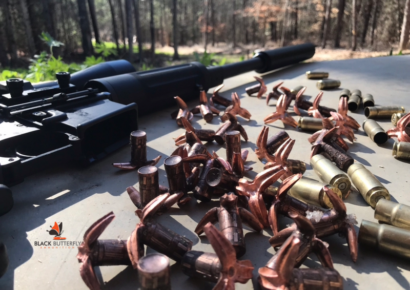 Black Butterfly Ammunition Premium, .458 SOCOM, 500 gr, 5 Rounds, Maker Expanding Copper SUBSONIC &quot;BUZZ SAW&quot; (SAMPLE PACK)