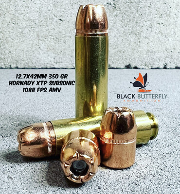 Black Butterfly Ammunition Premium, BIG BORE, 12.7x42mm, 350 gr, 20 Rounds, Hornady XTP SUBSONIC