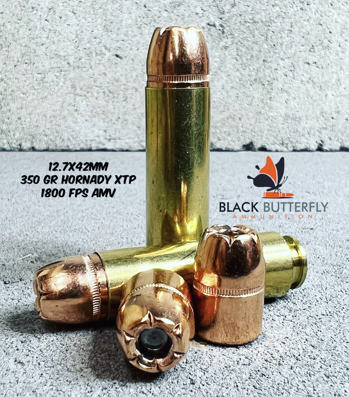Black Butterfly Ammunition Premium, BIG BORE, 12.7x42mm, 350 gr, 20 Rounds, Hornady XTP