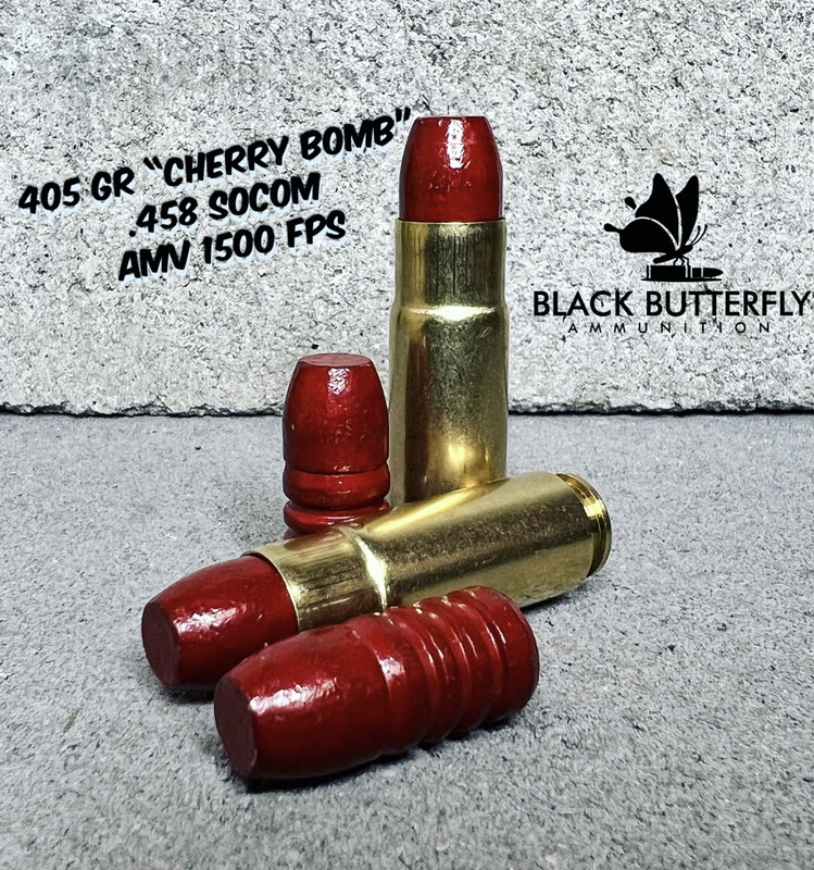 Black Butterfly Ammunition Target and Hunting, .458 SOCOM, 405 gr, 20 Rounds, Acme Hi-Tek Coated Lead Flat Head "Cherry Bomb"