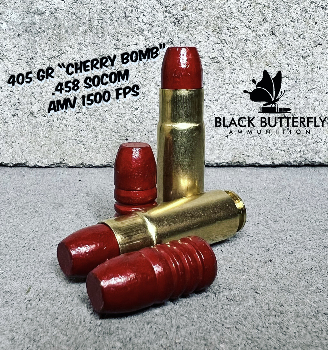 Black Butterfly Ammunition Target and Hunting, .458 SOCOM, 405 gr, 20 Rounds, Acme Hi-Tek Coated Lead Flat Head &quot;Cherry Bomb&quot;