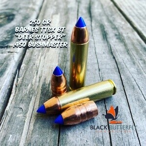 Black Butterfly Ammunition Premium, .450 BUSHMASTER, 250 gr, 60 Rounds, Barnes TTSX BT "DEER STOPPER"