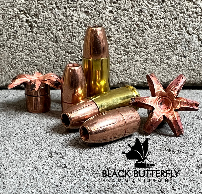 Black Butterfly Ammunition, Premium Self Defense Ammunition, 9mm Luger, 115 gr +P TCX (Total Copper Expanding) Solid Copper Self Defense Ammunition , 20 Rounds Sample Pack