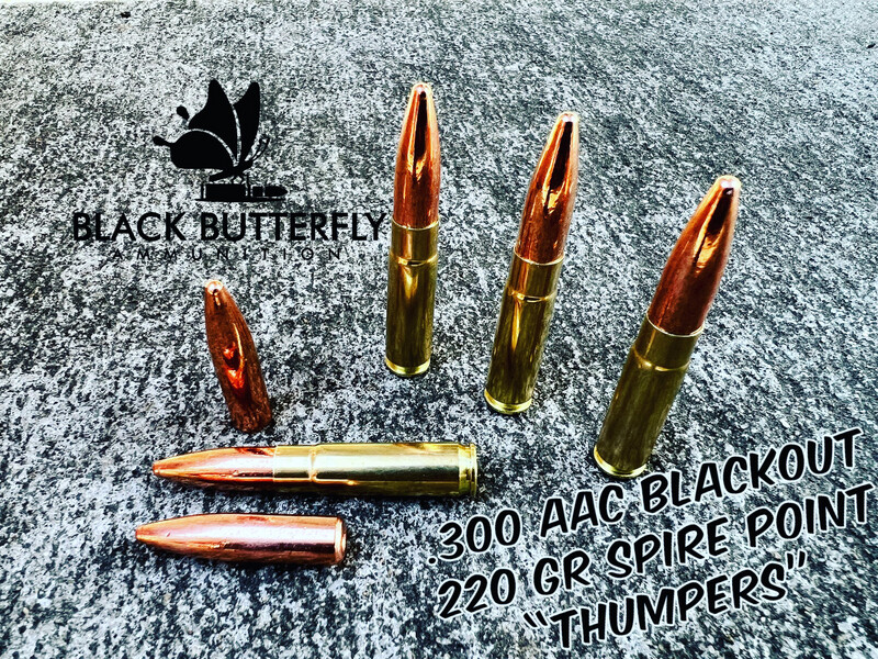 Black Butterfly Ammunition Target, .300 AAC Blackout, 220 gr, 100 Rounds, Spire Point &quot;THUMPER&quot; SUBSONIC &quot;MAG DUMP BOX&quot;
