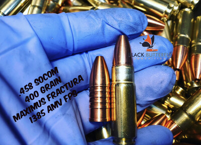 Black Butterfly Ammunition Premium, .458 SOCOM, 400 gr, 5 Rounds, Cutting Edge MAXIMUS GIGANTICUS FRACTURA (SAMPLE PACK)