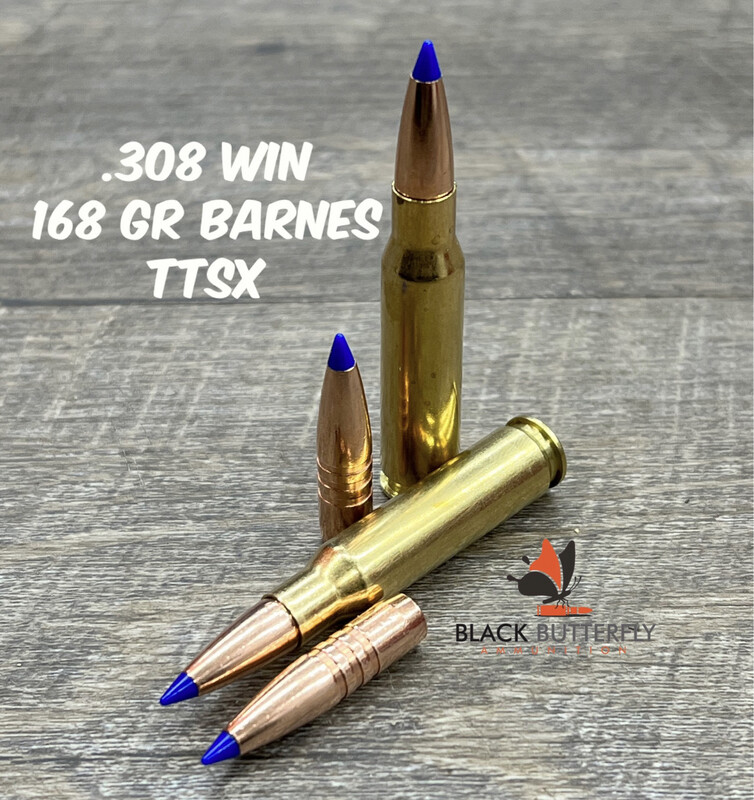 Black Butterfly Ammunition Premium, .308/7.62x51mm, 168 gr., 5 Rounds, Barnes TTSX, SAMPLE PACK