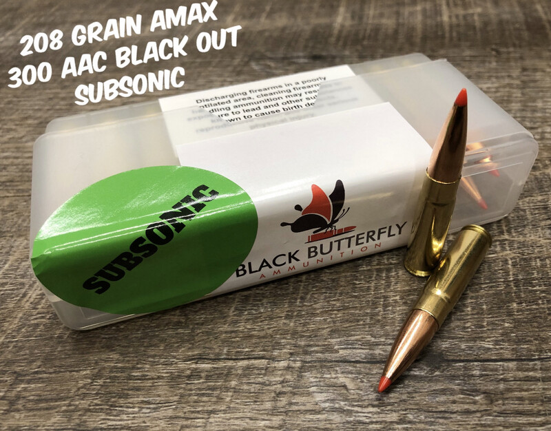 Black Butterfly Ammunition Premium, .300 AAC Blackout, 208 gr, 20 Rounds, Hornady A-MAX
