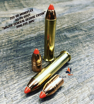 Black Butterfly Ammunition Premium, 45-70 Government, 250 gr, 20 Rounds, Hornady &quot;Major General George Crook&quot; High Velocity for Ruger No. 1 and 3