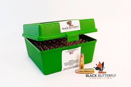 Black Butterfly Ammunition Premium, .458 SOCOM, 300 gr, 100 Rounds, Hornady JHP "Green Go Box"