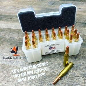 Black Butterfly Ammunition Premium, .308/7.62x51mm, 190 gr., 20 Rounds, SUB-X SUBSONIC (1030 AMV), in Berry Box
