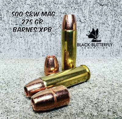 Black Butterfly Ammunition Premium, .500 S&amp;W MAG, 275 gr, 20 Rounds, Barnes "XPB", HIGH VELOCITY