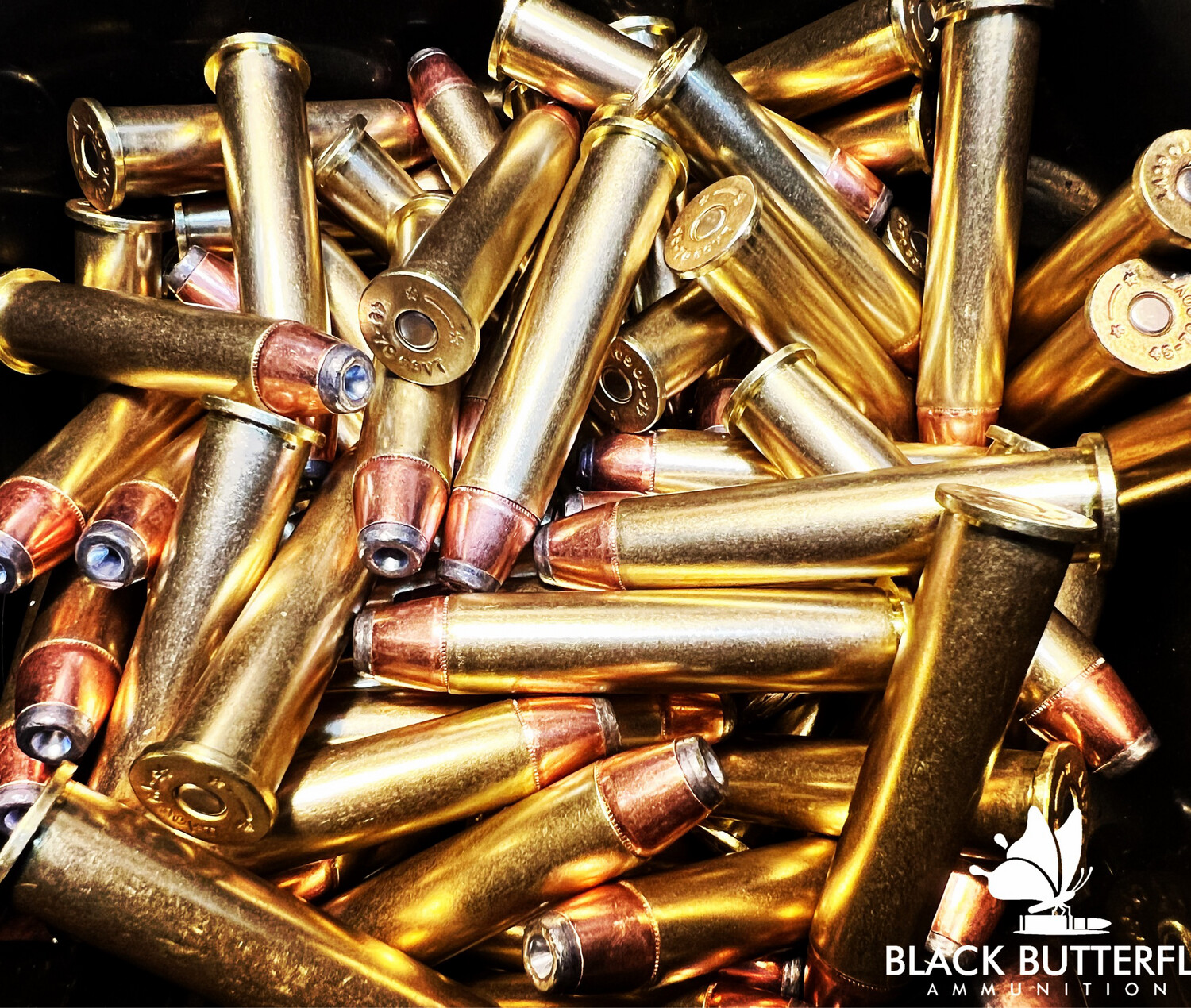 Black Butterfly Ammunition, 45-70 Government, 25 Rounds, 350 gr, Berry PRS "Sitting Bull", AND 25 Rounds, 300 gr, Hornady JHP "Cochise", Combo Bucket