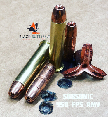 Black Butterfly Ammunition Premium, 45-70 Government, 500 gr, 20 Rounds, Maker Expanding Copper "Powhatan" SUBSONIC, in Berry Box