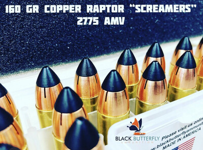 Black Butterfly Ammunition Premium, .450 BUSHMASTER, 160 gr, 5 Rounds, Cutting Edge FB RAPTOR "SCREAMER" (SAMPLE PACK)