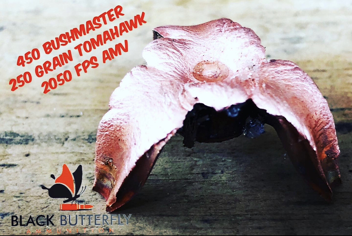 Black Butterfly Ammunition Premium, .450 BUSHMASTER, 250 gr, 20 Rounds, Maker Expanding Copper "TOMAHAWK"