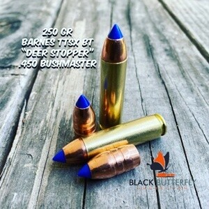 Black Butterfly Ammunition Premium, .450 BUSHMASTER, 250 gr, 20 Rounds, Barnes TTSX BT "DEER STOPPER"
