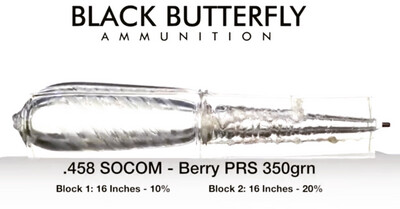 Black Butterfly Ammunition Premium, .458 SOCOM, 350 gr, 5 Rounds, Berry Plated Round Shoulder (SAMPLE PACK)