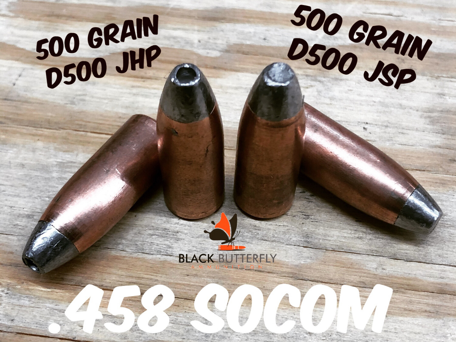 Black Butterfly Ammunition Premium D-Series, .458 SOCOM, 500 gr, 20 Count, D500 HAWK JHP **RELOADING PROJECTILES ONLY**
