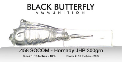 Black Butterfly Ammunition Premium, .458 SOCOM, 300 gr, 200 Rounds, Hornady JHP, "Black Bucket"