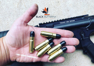 Black Butterfly Ammunition Premium, .458 SOCOM, 405 gr, 60 Rounds, Hi-Tek Coated Lead Flat Head "CANNONBALL", MINI BUCKET
