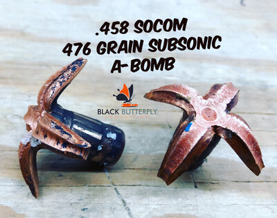 Black Butterfly Ammunition Premium, .458 SOCOM, 476 gr, 5 Rounds, Maker Expanding Copper SUBSONIC "A-BOMB" (SAMPLE PACK)